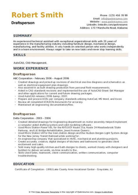 Draftsperson Resume Sample & Tips .